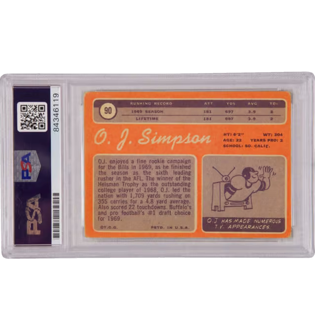 OJ Simpson Signed 1970 Topps Inscribed “The Juice #1 Pick” – PSA Authentic